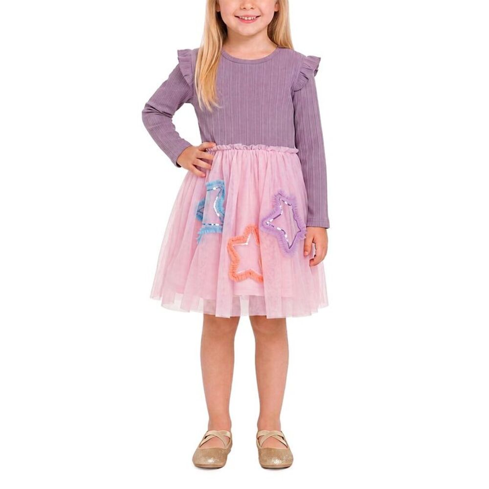 Andy & Evan Girls  Rib Ruffle Shoulder T-Shirt Set, Purple